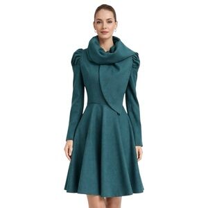 Laura Galic Custom Made Teal Scarf Coat XS